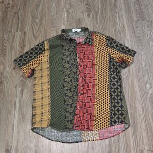 Vatpave Large Button Up Geometric Red Yellow Green Lightweight